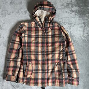 Roxy Women's Coat 5k Size Large Snowboarding White Pink Plaid